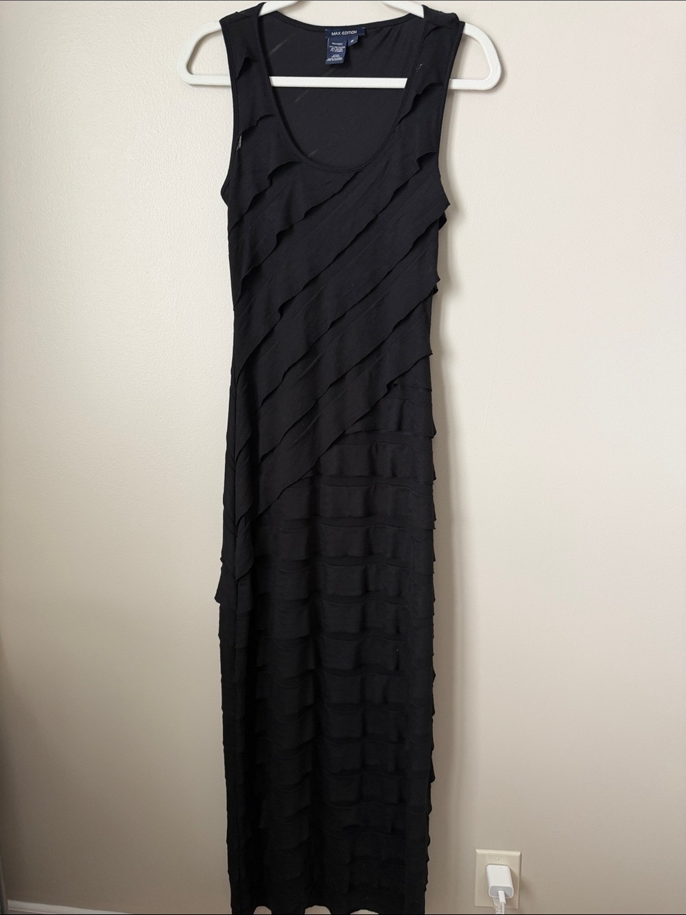 Max Studio Black Sleeveless Diagonal Ruffle Maxi